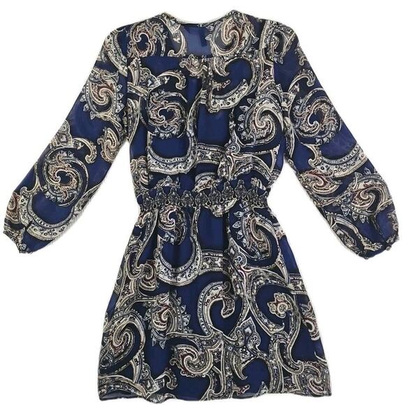 White House Black Market ~Woman Size 00Petite~Blue Paisley Print LS Dress Sheer. - Picture 3 of 14